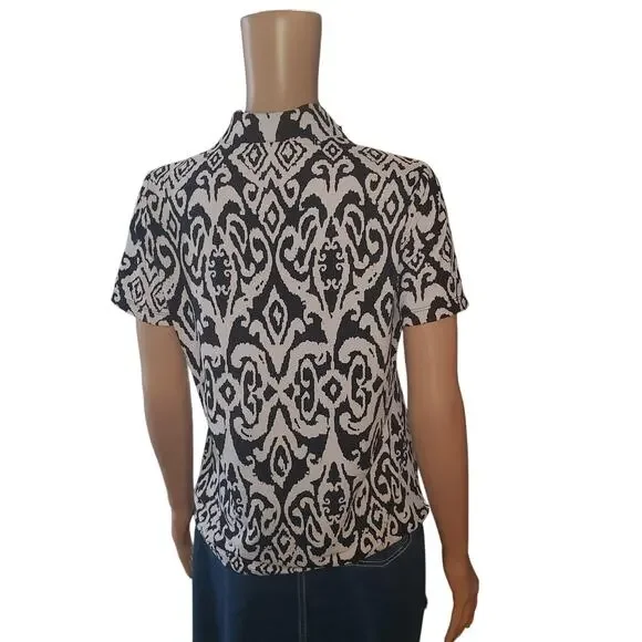 IBKUL Size M DOREEN Black & White Short Sleeve Mock 1/4 Zip Golf Shirt - Picture 3 of 7